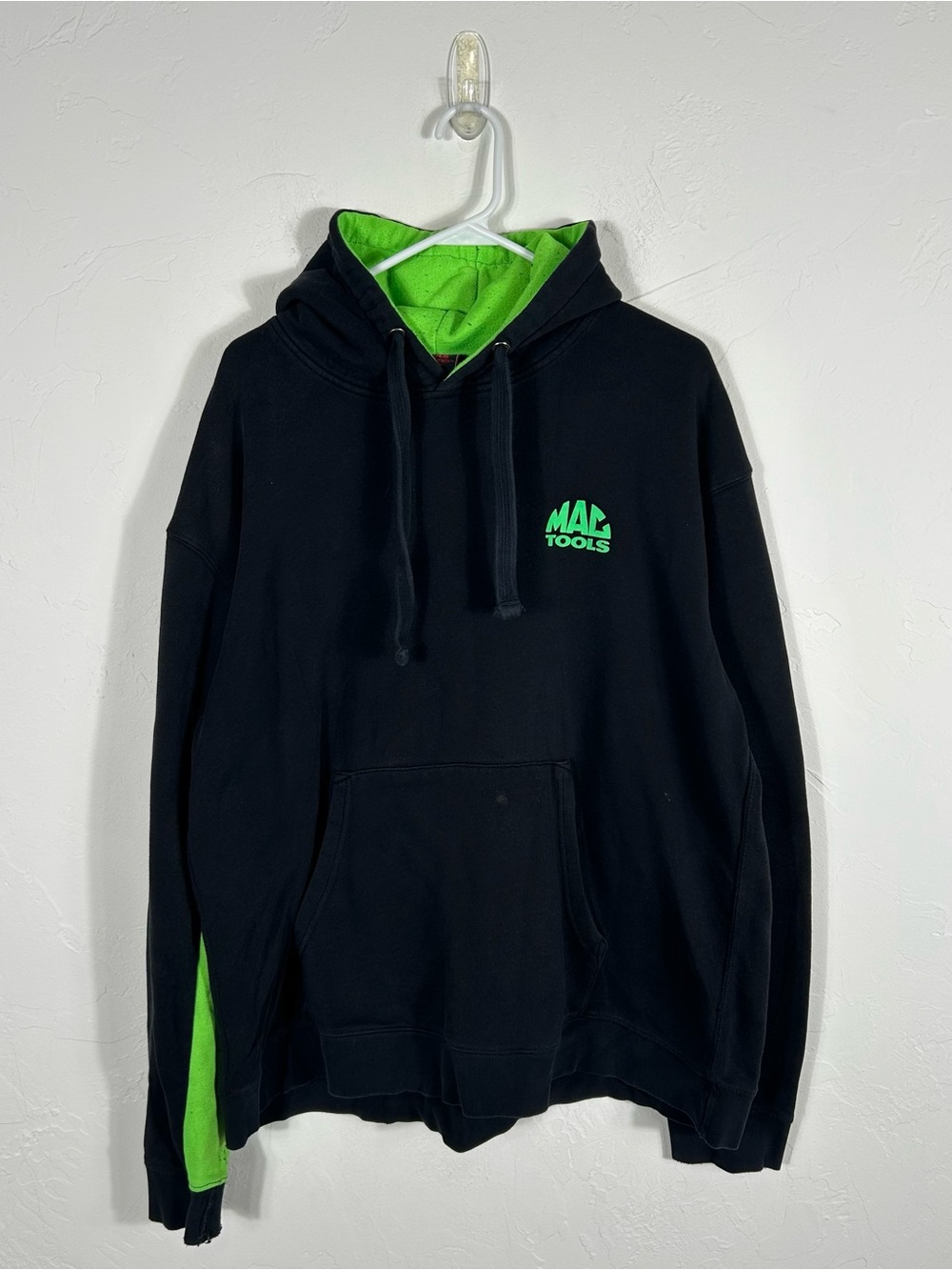 🔥 Vintage Y2K MAC TOOLS Pullover Hoodie Black Neon Green Men Sz 2XL - EUC